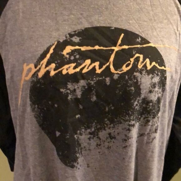 Phantom Print Abstract Moon Design Gray with Black Sleeves Short Sleeves Tee Shi - Picture 2 of 2